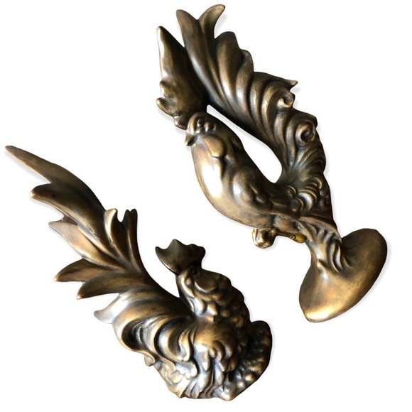 Mid Century Modern Rooster Chalk Figures In Bronze Color - Picture 4 of 14